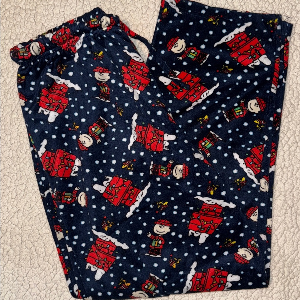 Peanuts Charlie Brown Christmas Snoopy Holiday Fleece Pajama Pants Men’s XL